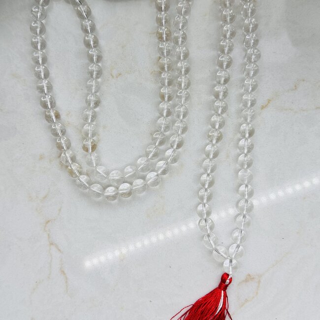 Clear (Crystal) Quartz Mala - Prayer Japa Chanting Meditation 108 Beads Necklace & Tassel