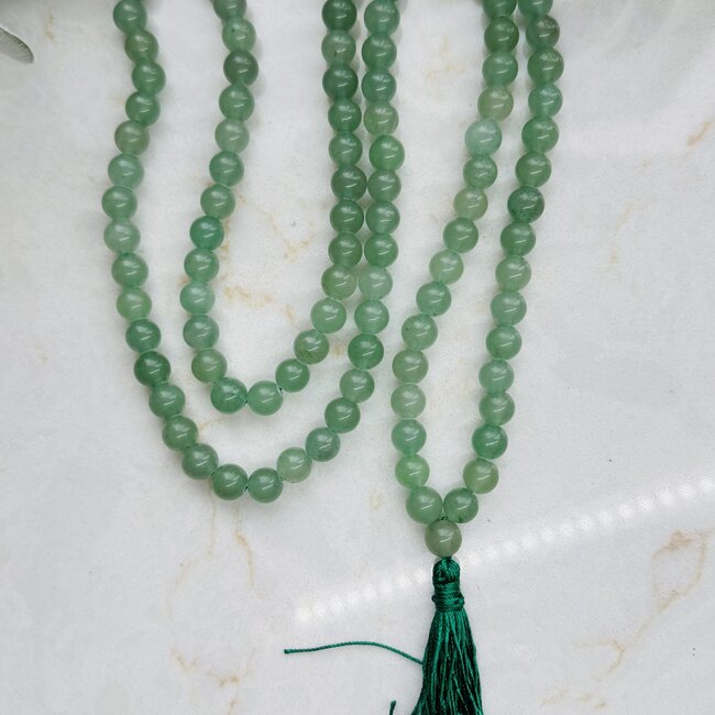 Green Aventurine Japa Malas -  Japamalas Prayer Meditation Mantra Counting Beads Necklace - 8mm