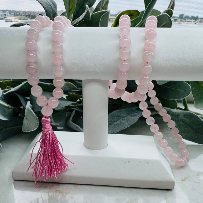 Rose Quartz Japa Malas - Japamalas Prayer Meditation Mantra Counting Beads Necklace - 8mm