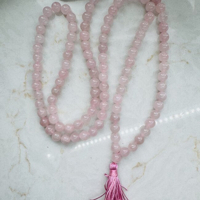 Rose Quartz Japa Malas - Japamalas Prayer Meditation Mantra Counting Beads Necklace - 8mm
