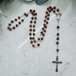 Brown Beaded Wooden Rosary -Cross Jesus Japamalas Prayer Meditation Mantra Counting Beads Necklace - 8mm Brown Beaded Wooden Rosary -Cross Jesus Japamalas Prayer Meditation Mantra Counting Beads Necklace - 8mm