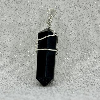 Black Onyx Pendants - Wire Wrapped Faceted Points - Silver Plated