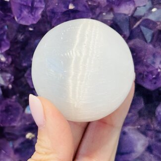 Selenite (Satin Spar Gypsum) Sphere Orb - 35-40mm & Sphere Stand Selenite (Satin Spar Gypsum) Sphere Orb - 35-40mm & Sphere Stand