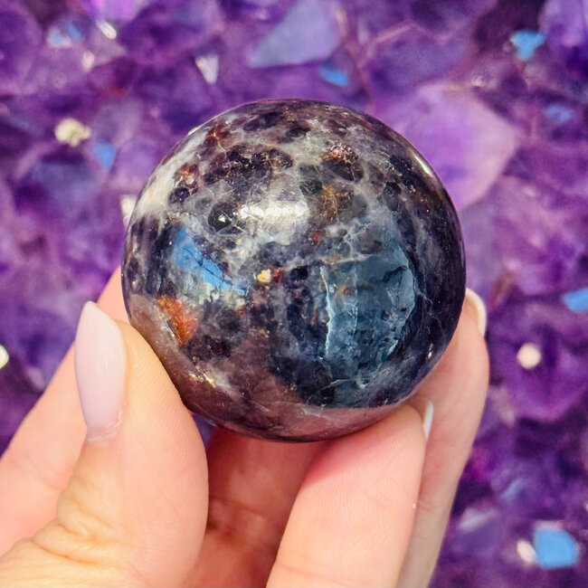Iolite (Water Sapphire) & Sunstone Sphere Orb - 40mm