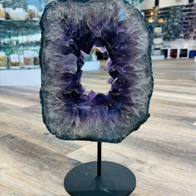 Amethyst Slice Druzy on Black Pin Stand - 14" Portal Specimen Display Home Decor
