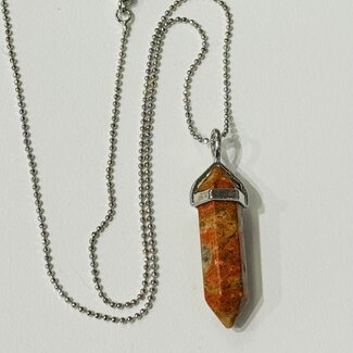Unakite Jasper Necklaces - Point on Bead Chain 18" Silver Plated