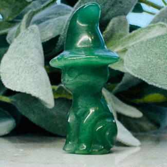 Green Aventurine Cats (Kitten) in Witch Hats - 2" Carvings Figurines Green Aventurine Cats (Kitten) in Witch Hats - 2" Carvings Figurines