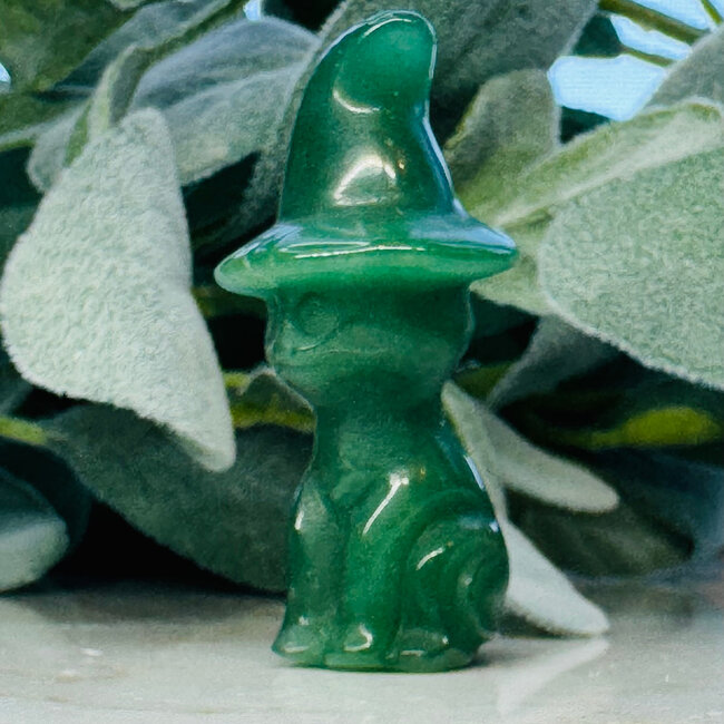 Green Aventurine Cats (Kitten) in Witch Hats - 2" Carvings Figurines