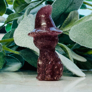 Strawberry (Red Guava) Quartz Cats (Kitten) in Witch Hats - 2" Carvings Figurines
