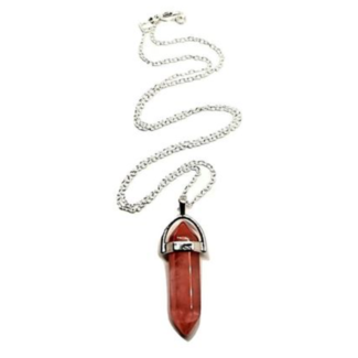 Cherry Quartz Necklaces - Point on Bead Chain 18" Silver Plated