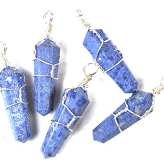 Dumortierite Pendants - Wire Wrapped Faceted Points - Silver Plated