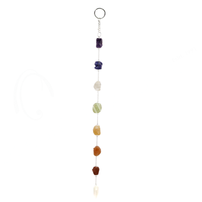 Chakra Rough Stones and Clear Quartz Point Hanging Wall Decor - 13.5" Boho Raw Natural