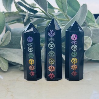 Black Obsidian Chakra Tower Point Generator - Medium 3-4" Black Obsidian Chakra Tower Point Generator - Medium 3-4"