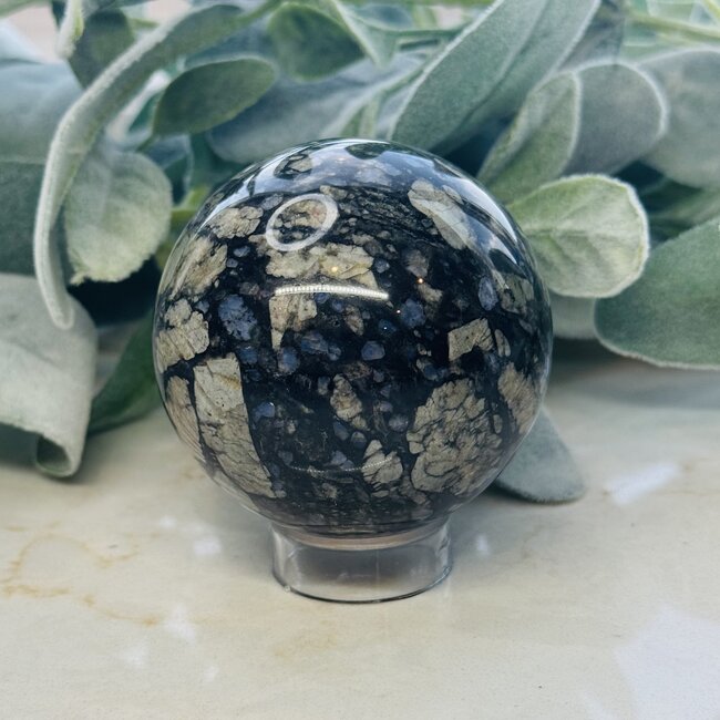 Que Sera (Blue Opal Llianite Galaxy Rhyolite Liberite Glaucophane) Sphere Orb - 65-70mm