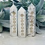 Howlite (Magnesite) Gold Chakra Engraved Towers Points Generators - Medium 3-4"