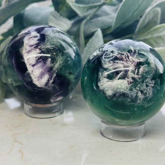Snowflake Feather Rainbow Fluorite Sphere Orb - 50-55mm