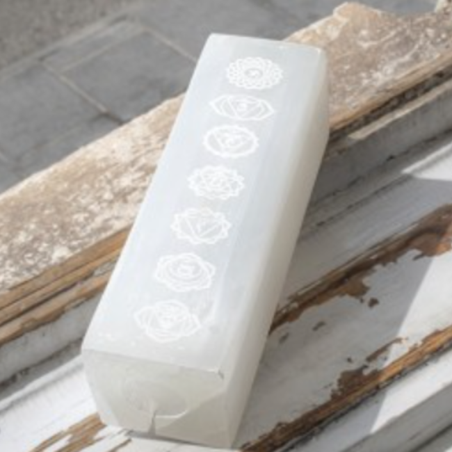Selenite (Satin Spar Gypsum) Chakra Lamp - 12" Rectangle (Cord & Bulb Included)