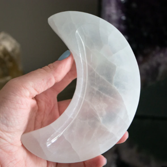 Selenite (Satin Spar Gypsum) Charging Bowl Dish - 6" Crescent Moon Large