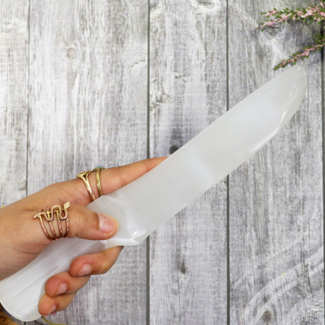 Selenite (Satin Spar Gypsum) Knife Dagger Large - 10" Cord Cutting Selenite (Satin Spar Gypsum) Knife Dagger Large - 10" Cord Cutting
