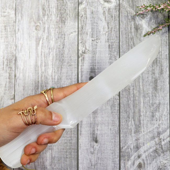 Selenite (Satin Spar Gypsum) Knife Dagger Large - 10" Cord Cutting