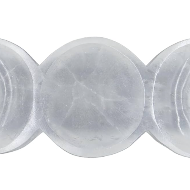 Selenite (Satin Spar Gypsum) Charging Bowl Dish - 8" Triple Moon Large