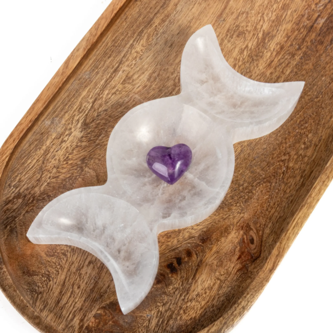 Triple Moon Selenite (Satin Spar Gypsum) Charging Bowl - Medium Dish