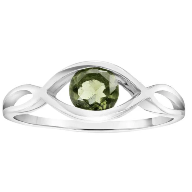 Moldavite Rings - Size 8.5 Round Circle Faceted Infinity - Sterling Silver