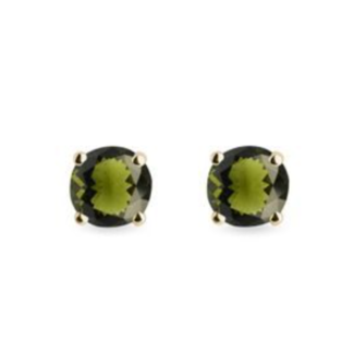 Moldavite Earrings - 4mm Round Faceted Studs Claw Prong Set - Sterling Silver