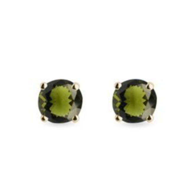 Moldavite Earrings - 4mm Round Faceted Studs Claw Prong Set - Sterling Silver