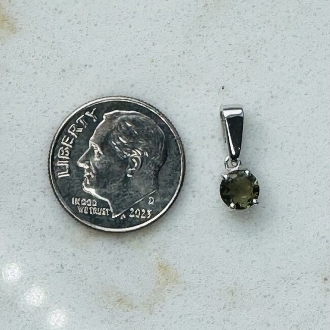 Moldavite Pendants - Round (Small) Circle Faceted Claw Prong Set - Sterling Silver