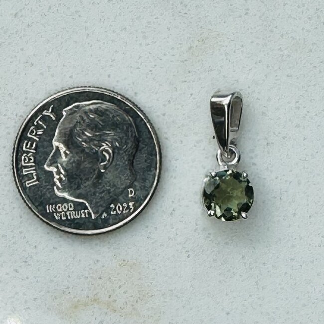 Moldavite Pendants - Round (Medium) Circle Faceted Claw Prong Set - Sterling Silver