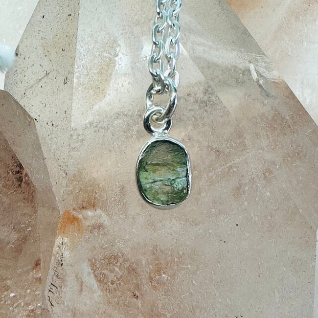 Moldavite Pendants - Rough Raw Natural Bezel Set - Sterling Silver