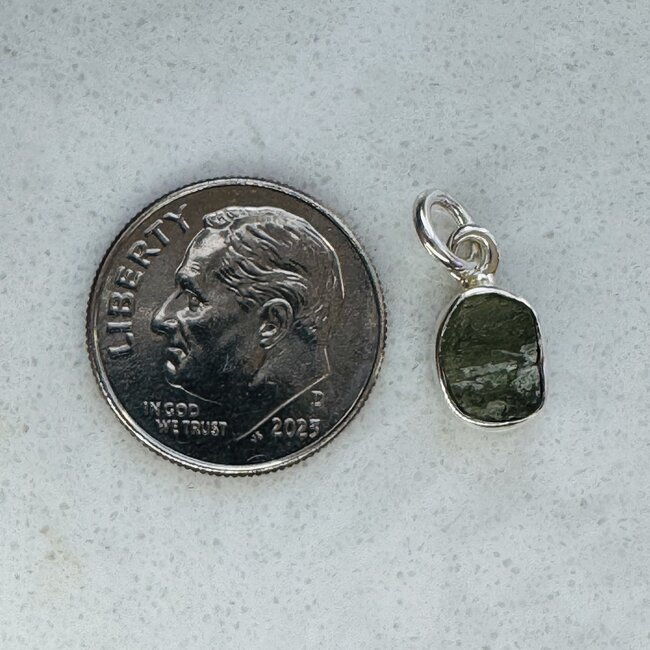 Moldavite Pendants - Rough Raw Natural Bezel Set - Sterling Silver
