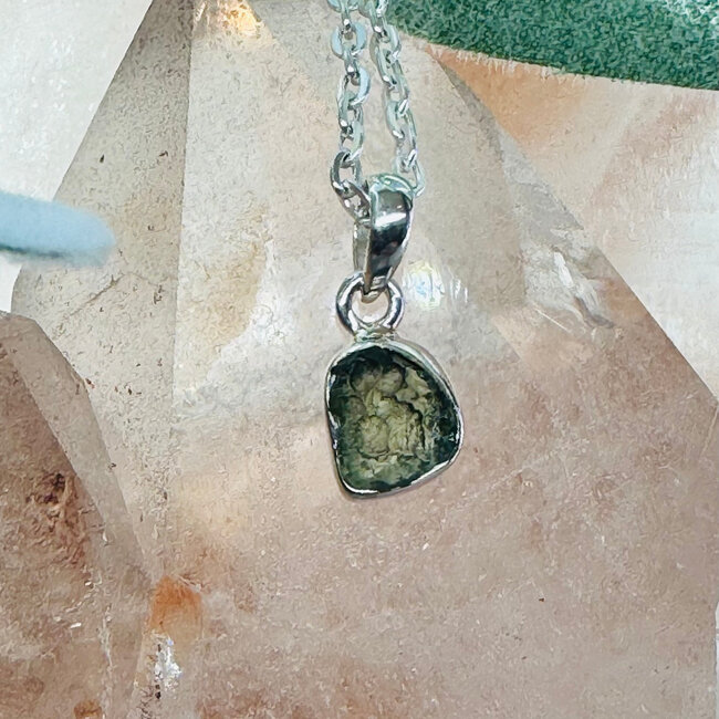 Moldavite Pendants - #2 Rough Raw Natural Bezel Set - Sterling Silver
