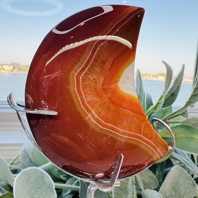 Carnelian Crescent Moon on Silver Stand Pin - 7-8"