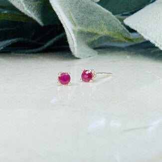 Ruby Earrings - 3mm Faceted Studs - Sterling Silver Gemstone Jewelry