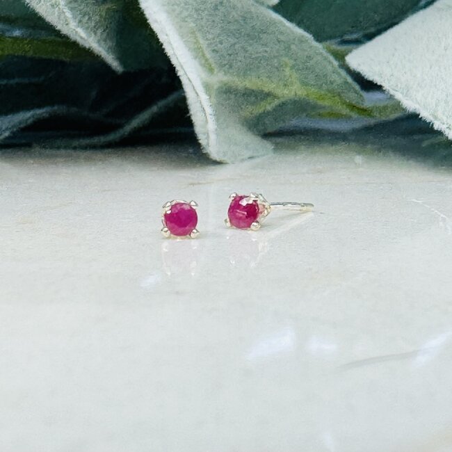 Ruby Earrings - 3mm Faceted Studs - Sterling Silver Gemstone Jewelry