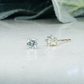 Aquamarine Earrings - Faceted Studs 3mm - Sterling Silver Gemstone Jewelry