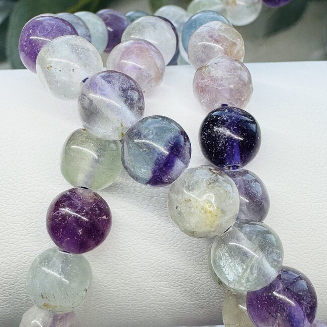 Rainbow Fluorite Japa Malas Purple Tassel - Japamalas Prayer Meditation Mantra Counting Beads Necklace - 8mm