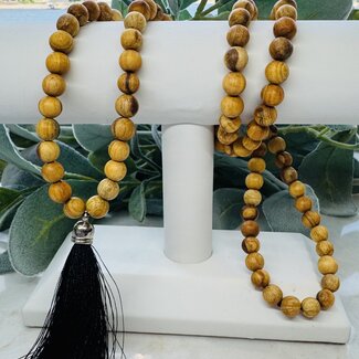 Palo Santo Japa Malas Black Tassel - Japamalas Prayer Meditation Mantra Counting Beads Necklace - 8mm