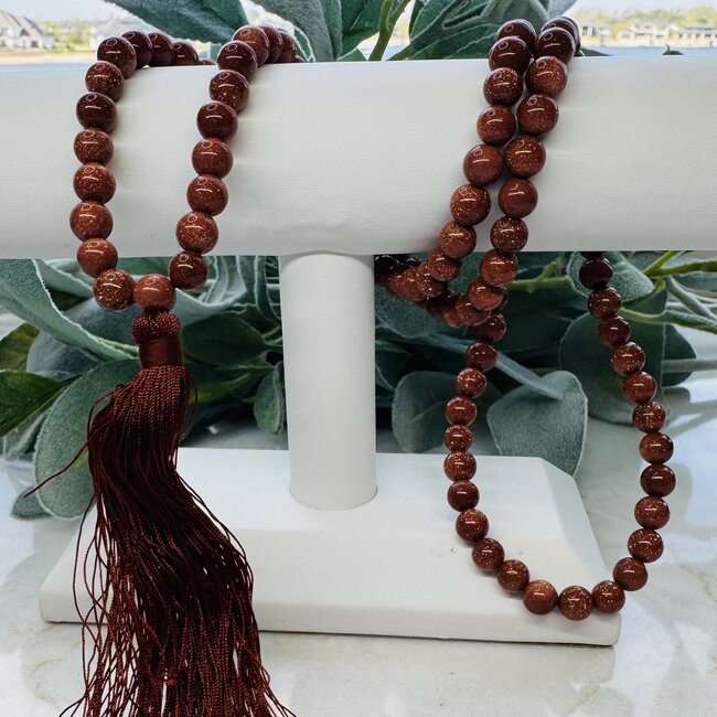 Red Gold Goldstone (Sandstone Gold Stone) Japa Malas - Japamalas Prayer Meditation Mantra Counting Beads Necklace - 8mm
