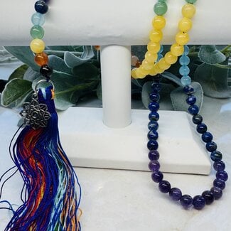 7 Chakra Japa Malas Tassel Flower Charm - Japamalas Prayer Meditation Mantra Counting Beads Necklace - 8mm