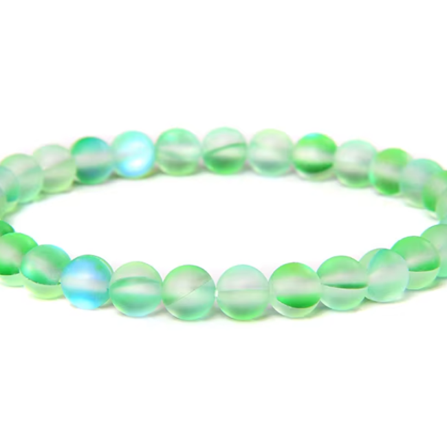 Frosted Mermaid Glass Green Aura Bracelets - 8mm