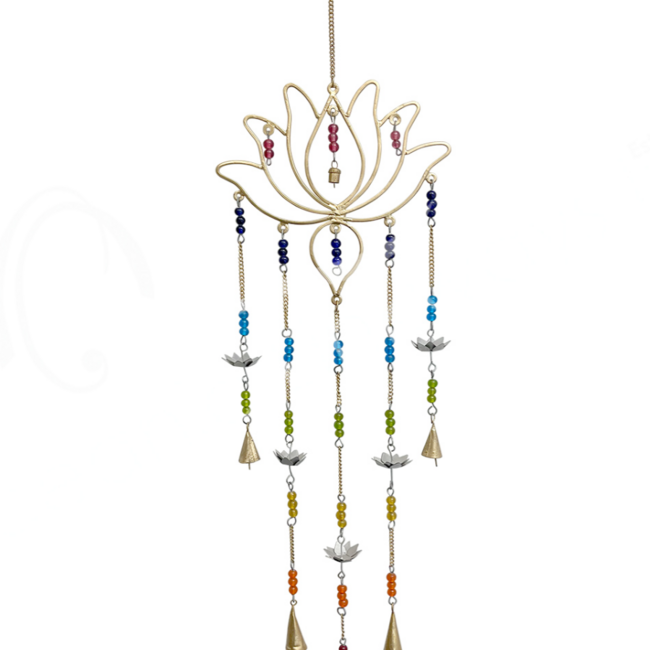 Wall Hanging Decor - Lotus Chakra with Bells  Metal Wire - 10 x1x 35″L