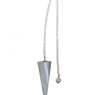 Blue Lace Agate Pendulum - Dowsing Hexagonal Faceted Cone Point Divination-Silver Chain-Crystal Gemstone
