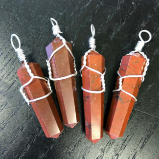 Red Jasper Pendants - Wire Wrapped Faceted Points - Silver Plated Red Jasper Pendants - Wire Wrapped Faceted Points - Silver Plated