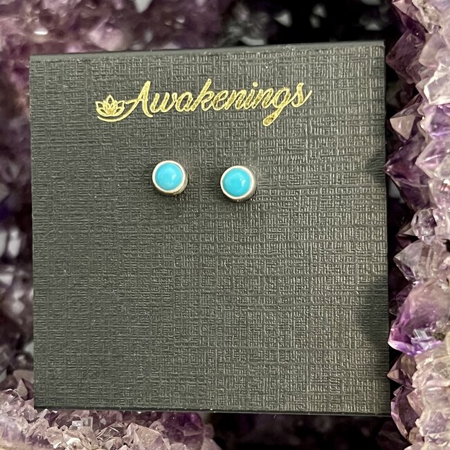 Turquoise Earrings Round Stud - Sterling Silver