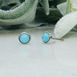 Turquoise Earrings - 5mm Round Studs - Bezel Set Sterling Silver
