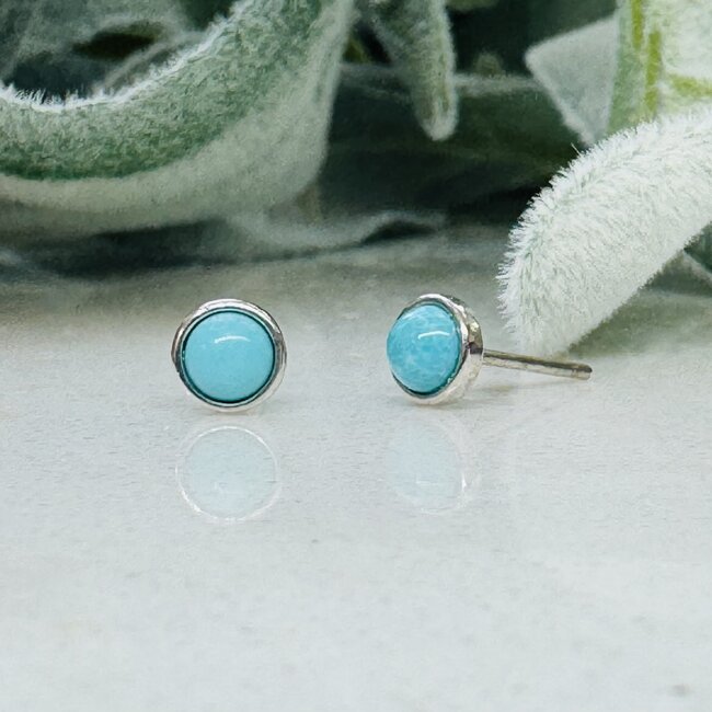 Turquoise Earrings - 6mm Round Studs - Bezel Set Sterling Silver