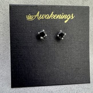 Black Spinel Earrings - 4mm Faceted Stud Sterling Silver Gemstone Jewelry